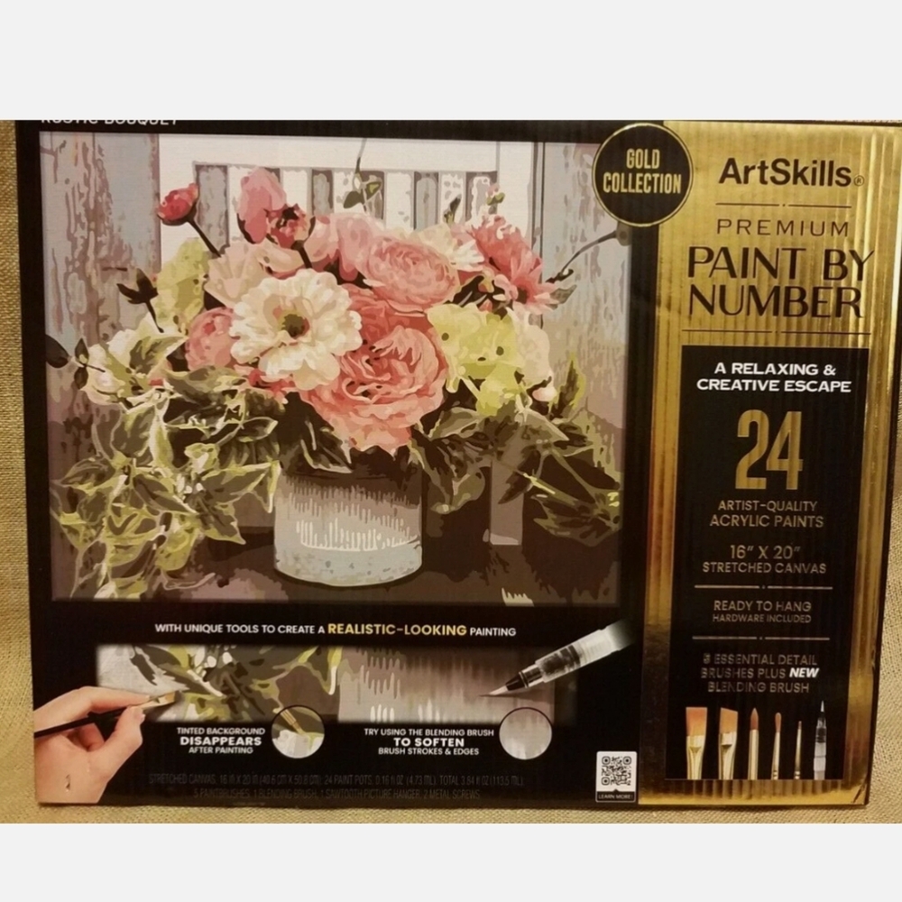 Art Skills Premium Paint by Number Kit 16x20" Gold Collection Rustic Bouquet NEW